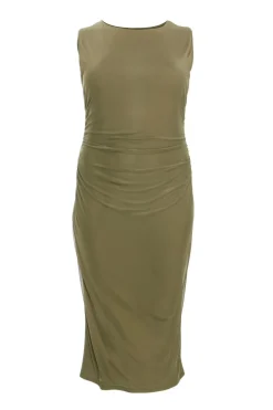 Quiz Evening Dresses|Summer Clothes>Curve Khaki Round Neck Midaxi Dress