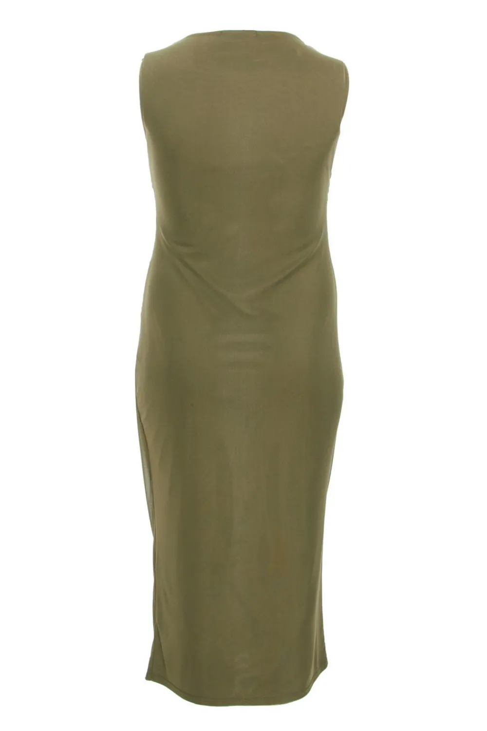 Quiz Evening Dresses|Summer Clothes>Curve Khaki Round Neck Midaxi Dress