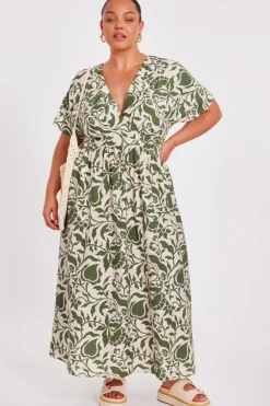 Quiz Summer Clothes|Holiday>Curve Khaki Tropical Print Midaxi Dress