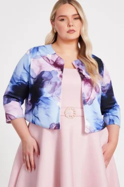 Quiz Day At The Races|Christening Guest>Curve Light Blue Floral Cropped Jacket