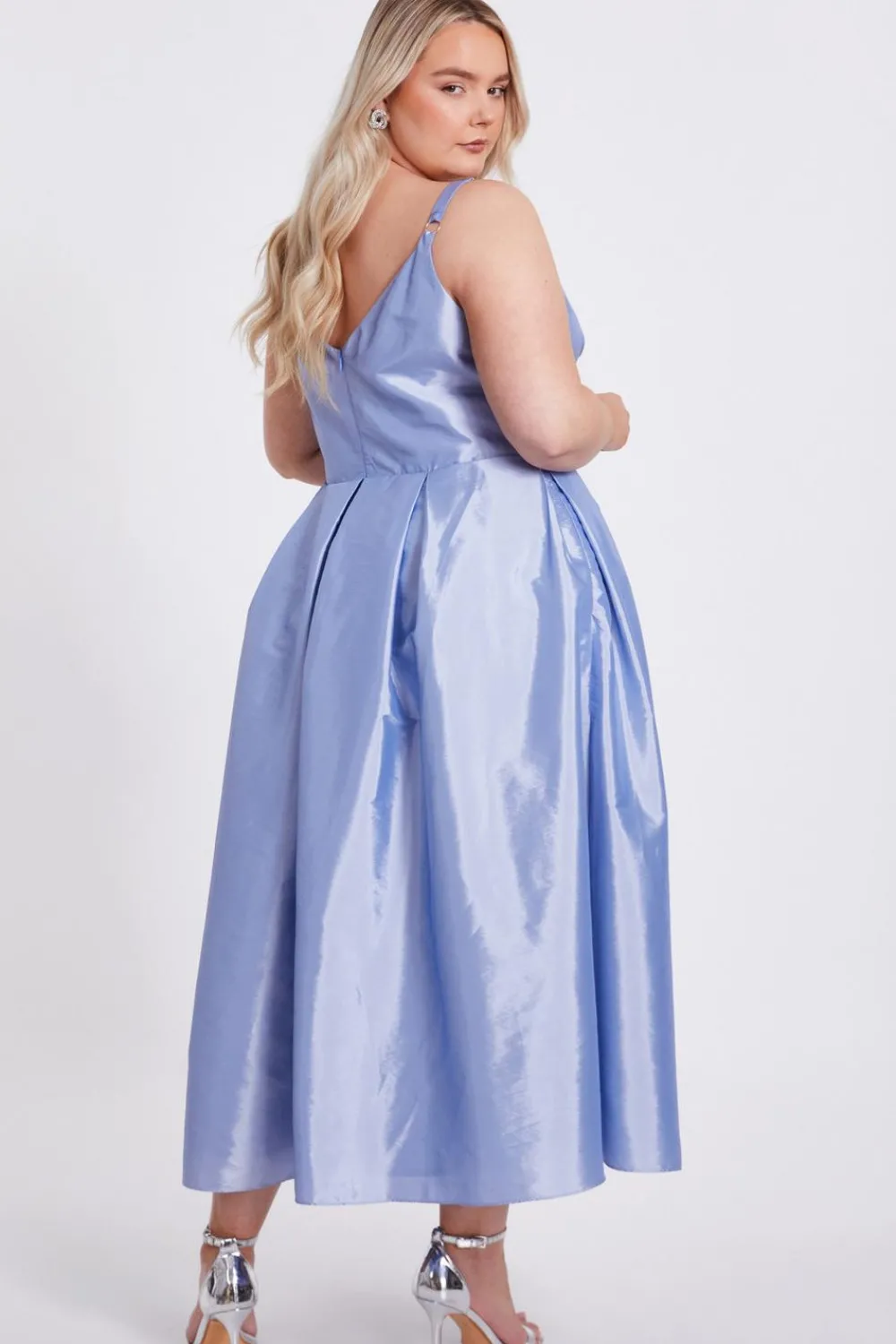 Quiz Evening Dresses|Day At The Races>Curve Light Blue Taffeta Midi Dress