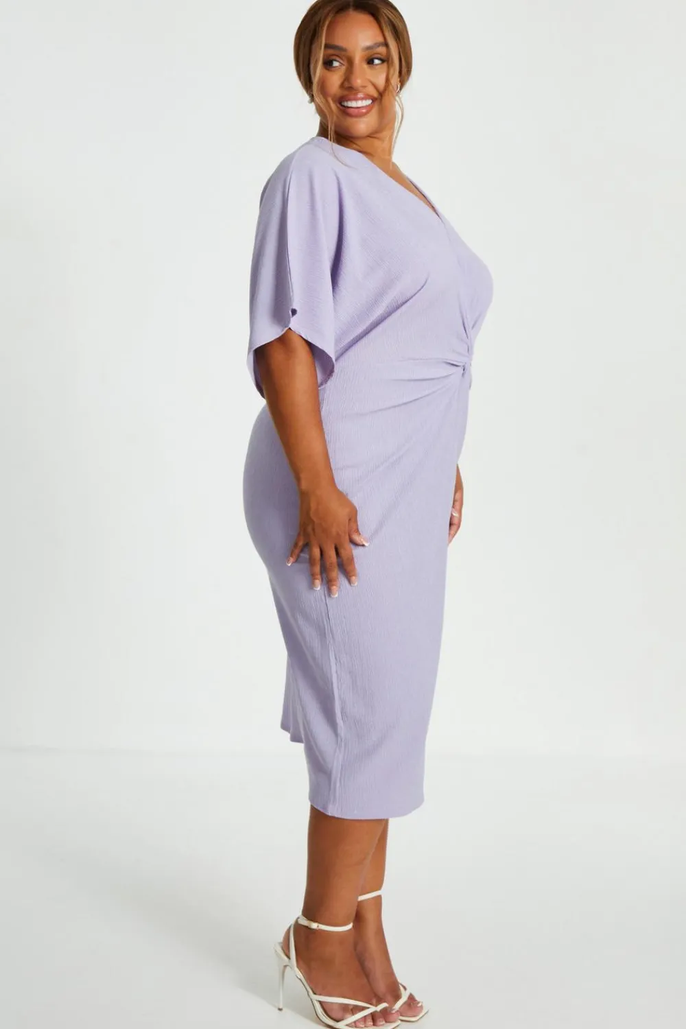 Quiz Casual Clothing|Midi Dresses>Curve Lilac Knot Front Midi Dress