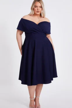 Quiz Evening Dresses|Day At The Races>Curve Bardot Midi Dress