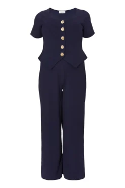 Quiz Occasion Jumpsuits|Evening Jumpsuits>Curve Navy Button Detail Jumpsuit