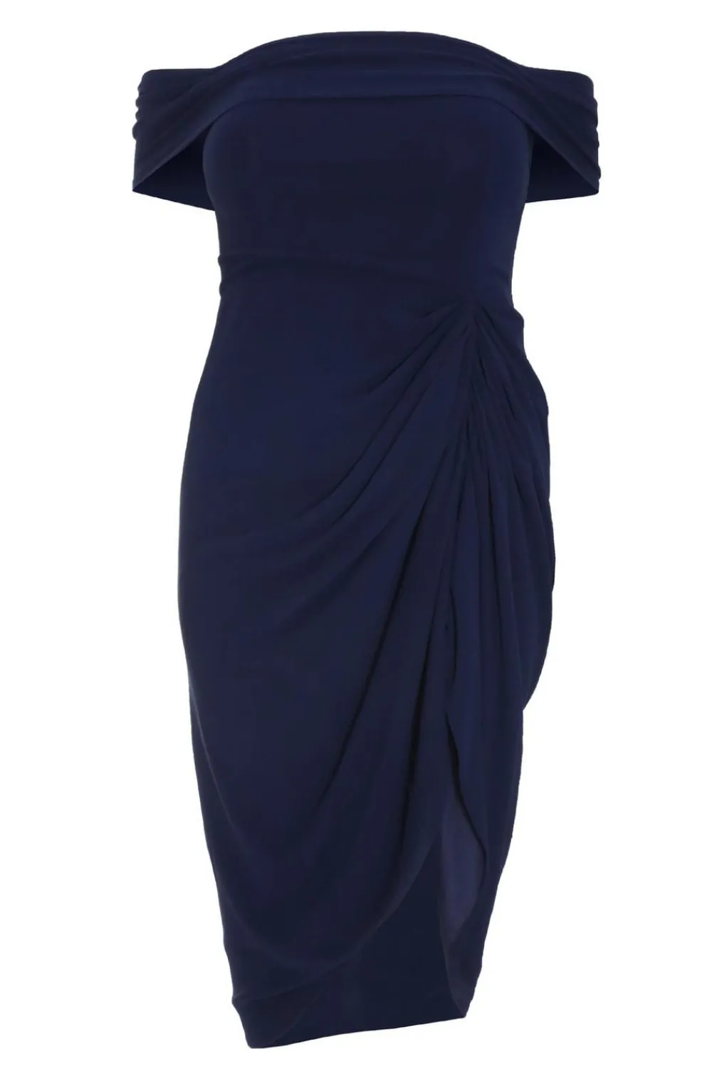 Quiz Navy Dresses|Blue Dresses>Curve Navy Chiffon Bardot Midi Dress