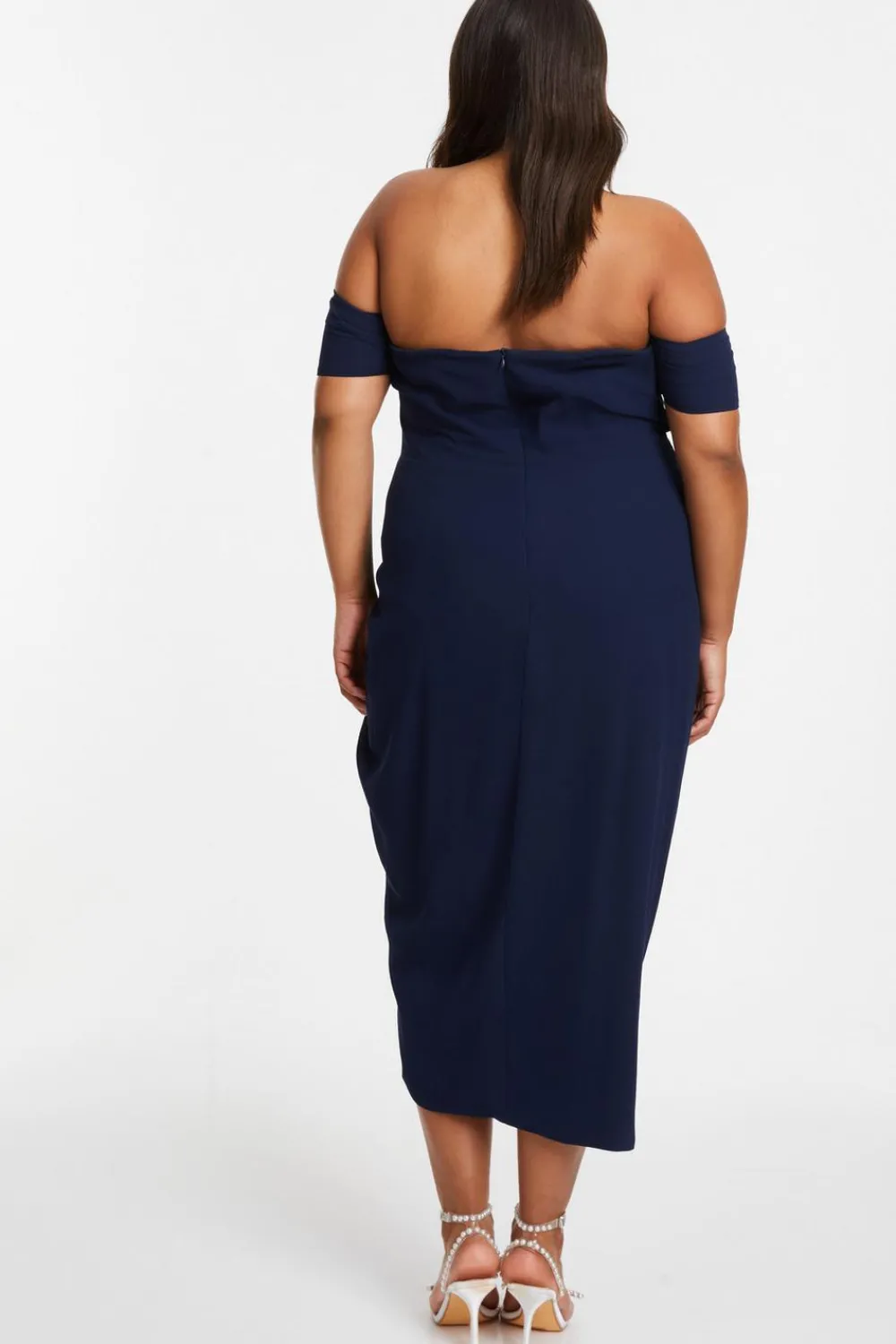 Quiz Navy Dresses|Blue Dresses>Curve Navy Chiffon Bardot Midi Dress