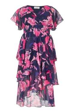 Quiz Day At The Races|Christening Guest>Curve Navy Chiffon Tiered Midi Dress