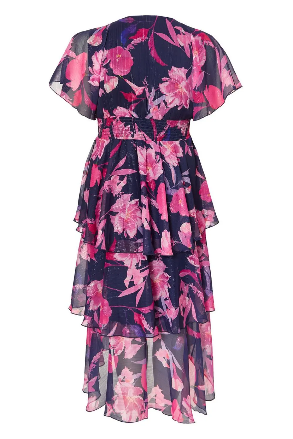 Quiz Day At The Races|Christening Guest>Curve Navy Chiffon Tiered Midi Dress