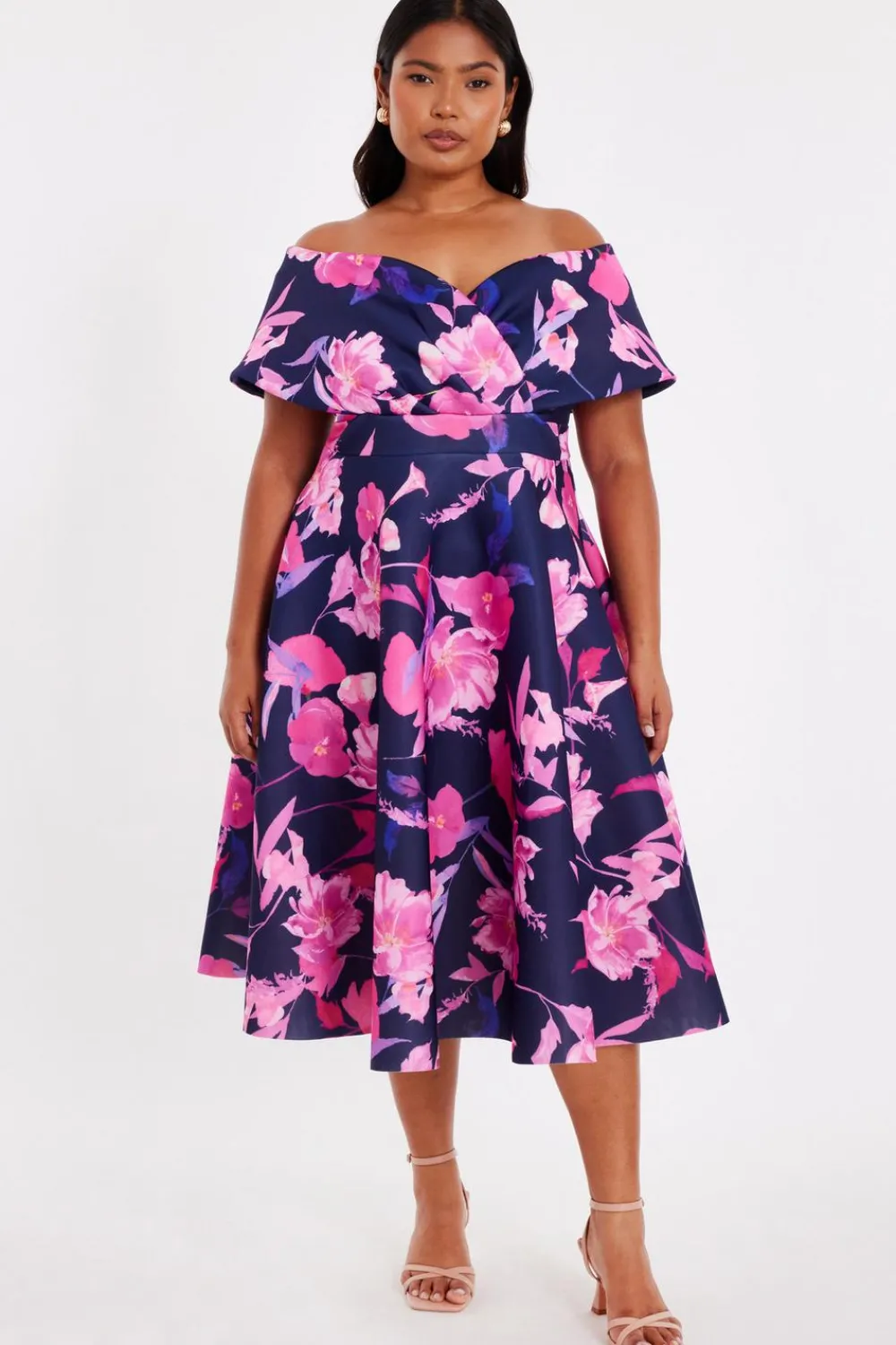 Quiz Day At The Races|Christening Guest>Curve Navy Floral Skater Dress