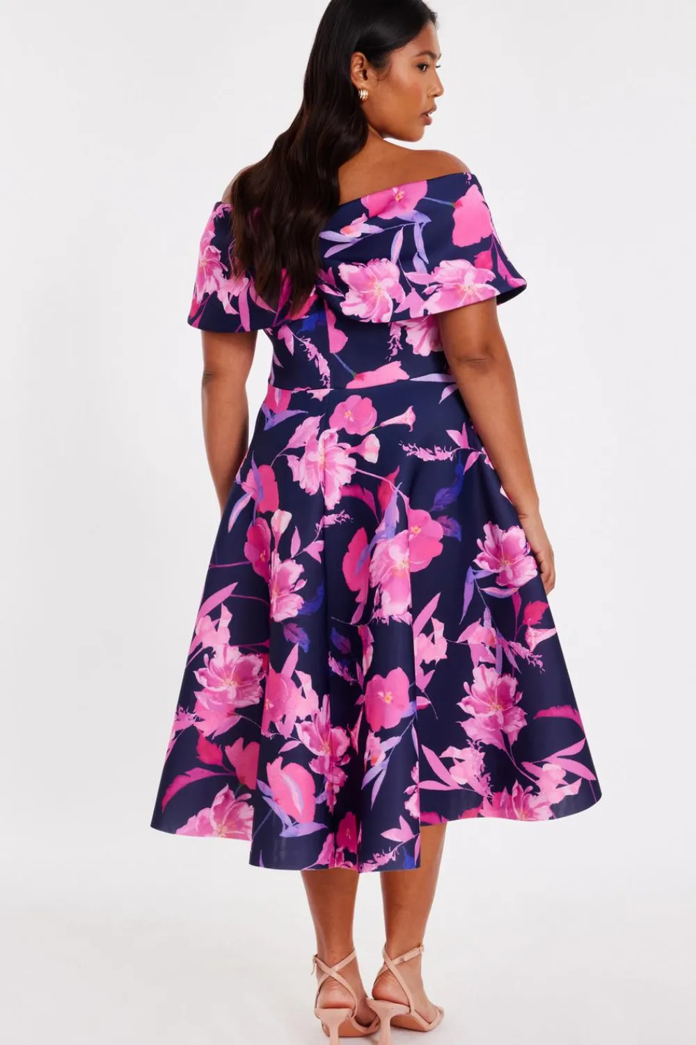 Quiz Day At The Races|Christening Guest>Curve Navy Floral Skater Dress