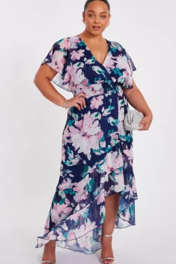 Quiz Day At The Races|Christening Guest>Curve Navy Floral Tiered Midi Dress