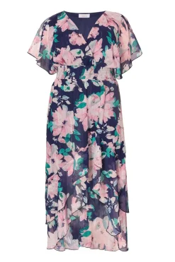 Quiz Day At The Races|Christening Guest>Curve Navy Floral Tiered Midi Dress