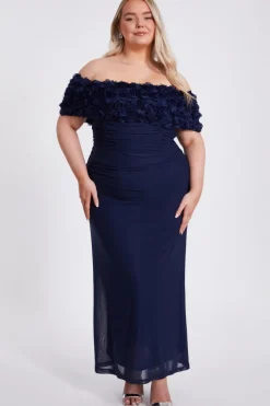 Quiz Day At The Races|Dresses>Curve Navy Mesh Bardot Midaxi Dress