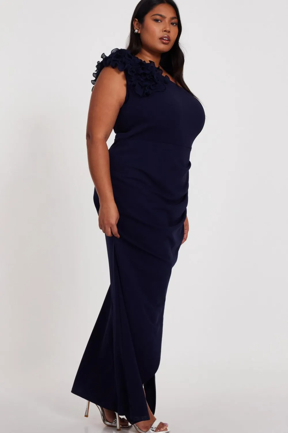Quiz Prom Dresses|Evening Dresses>Curve Navy One Shoulder Maxi Dress