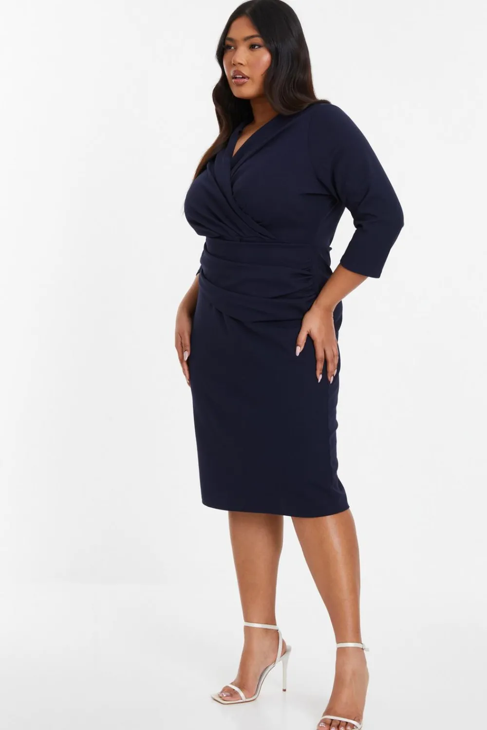 Quiz Wrap Dresses|Wedding Guest Dresses>Curve Navy Scuba Midi Dress