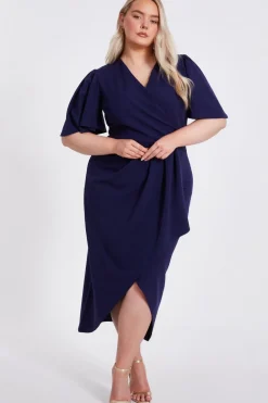 Quiz Evening Dresses|Christening Guest>Curve Navy Wrap Midi Dress