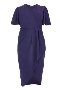 Quiz Evening Dresses|Christening Guest>Curve Navy Wrap Midi Dress