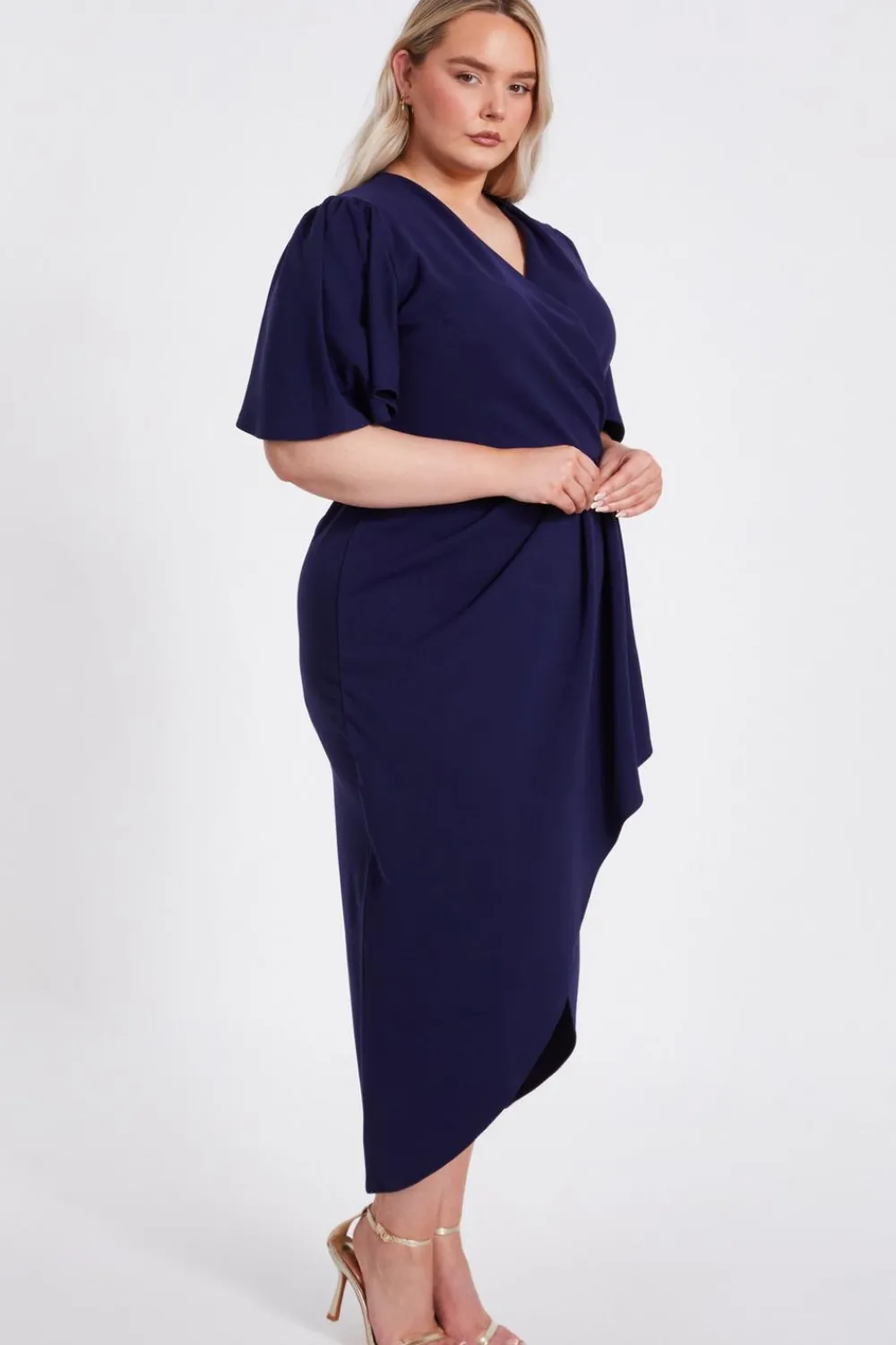 Quiz Evening Dresses|Christening Guest>Curve Navy Wrap Midi Dress