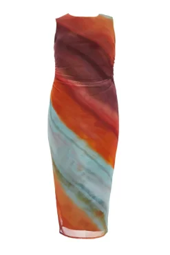 Quiz Summer Clothes|Holiday>Curve Orange Ombre Print Ruched Midaxi Dress