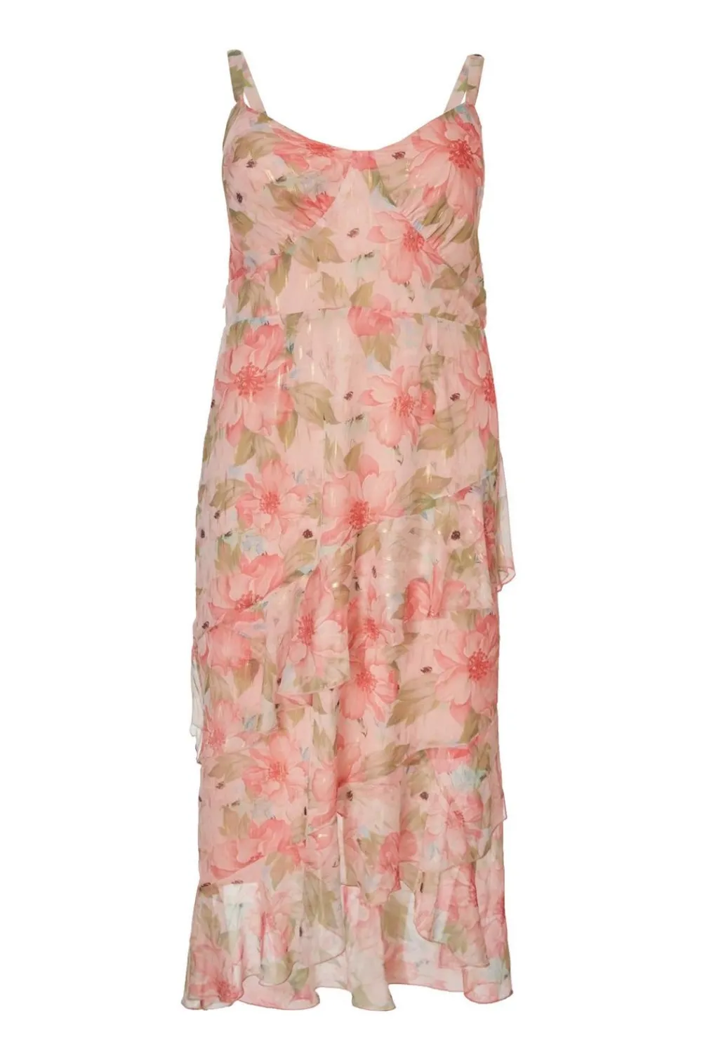 Quiz Day At The Races|Christening Guest>Curve Pink Floral Chiffon Midaxi Dress