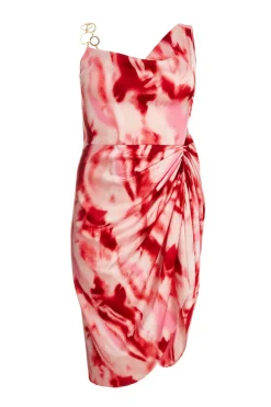 Quiz Summer Clothes|Wedding Guest Dresses>Curve Pink Satin Marble Print Midi Dress