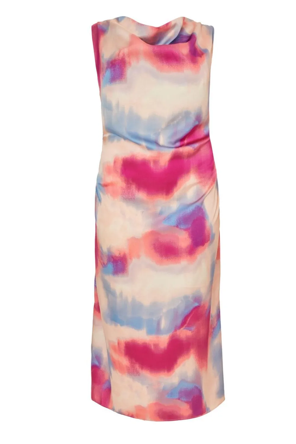 Quiz Day At The Races|Christening Guest>Curve Pink Satin Tie Dye Midi Dress