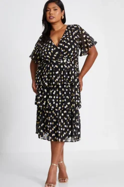 Quiz Midi Dresses|Going Out Dresses>Curve Polka Dot Foil Wrap Midi Dress