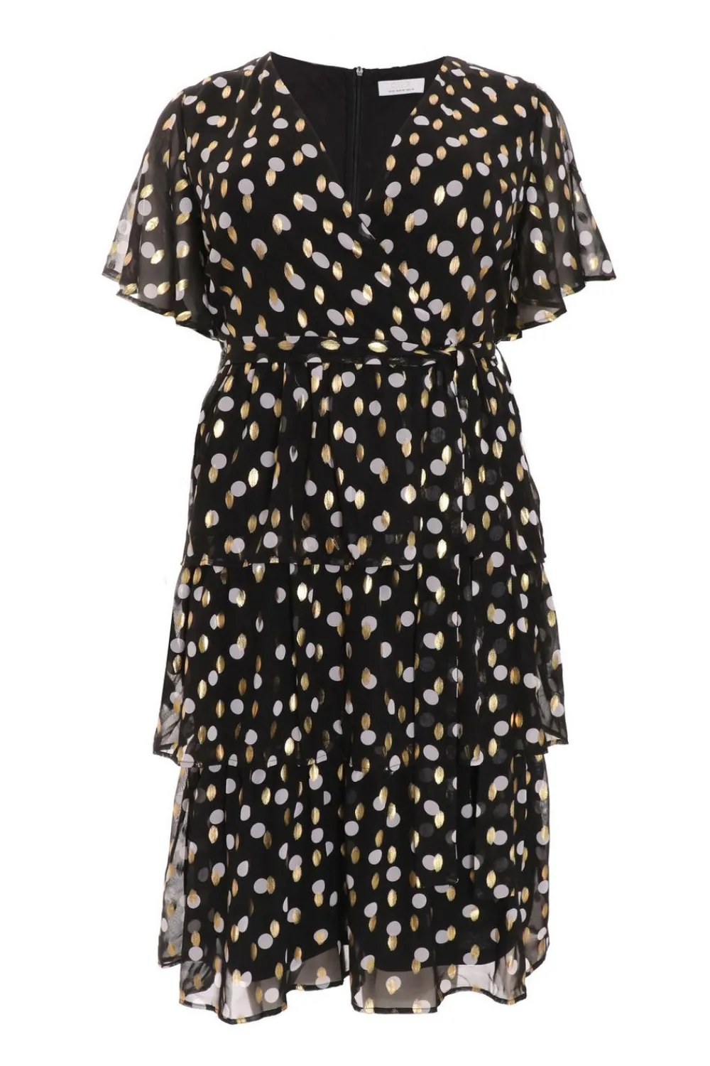 Quiz Midi Dresses|Going Out Dresses>Curve Polka Dot Foil Wrap Midi Dress