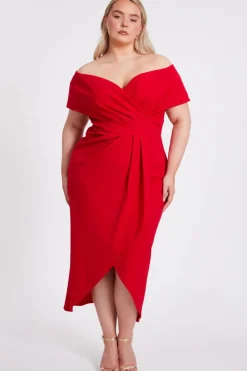 Quiz Evening Dresses|Christening Guest>Curve Bardot Midi Dress