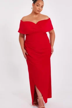 Quiz Prom Dresses|Prom & Ball>Curve Red Bardot Wrap Maxi Dress