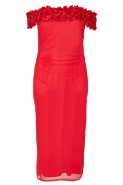Quiz Evening Dresses|Day At The Races>Curve Red Floral Bardot Midaxi Dress