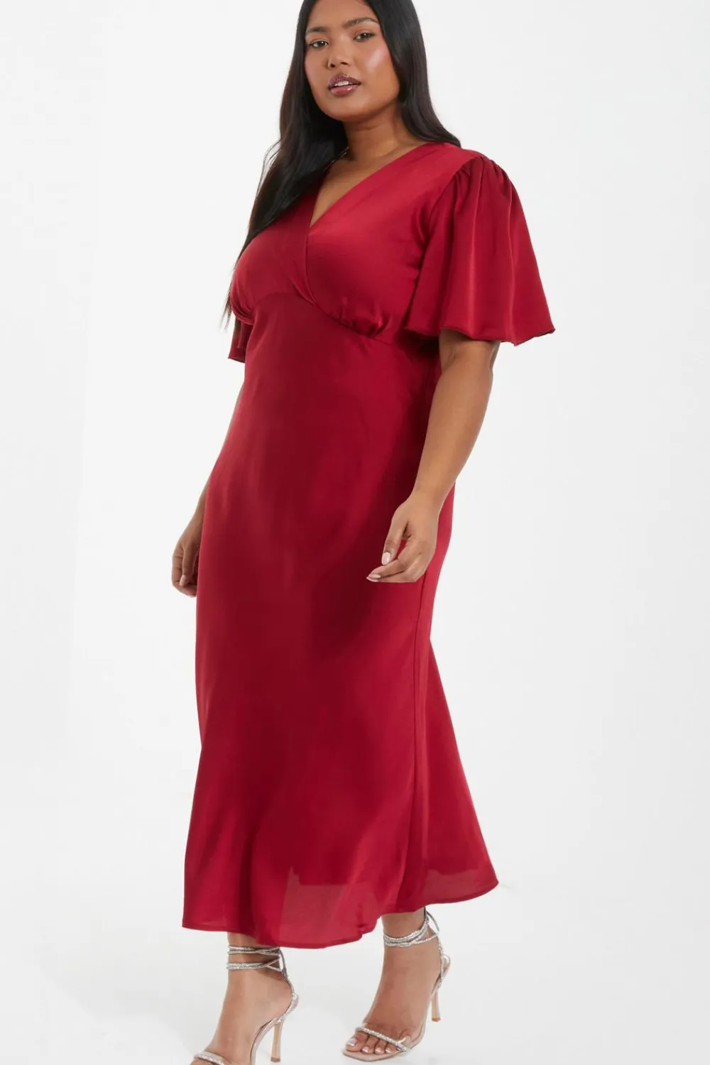 Quiz Trending: Red|Satin Dresses>Curve Red Satin Midi Dress