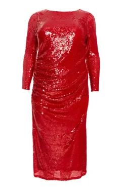 Quiz Trending: Red|Red Dresses>Curve Sequin Ruched Midaxi Dress