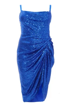 Quiz Wrap Dresses|Royal Blue Dresses>Curve Royal Blue Sequin Ruched Midi Dress