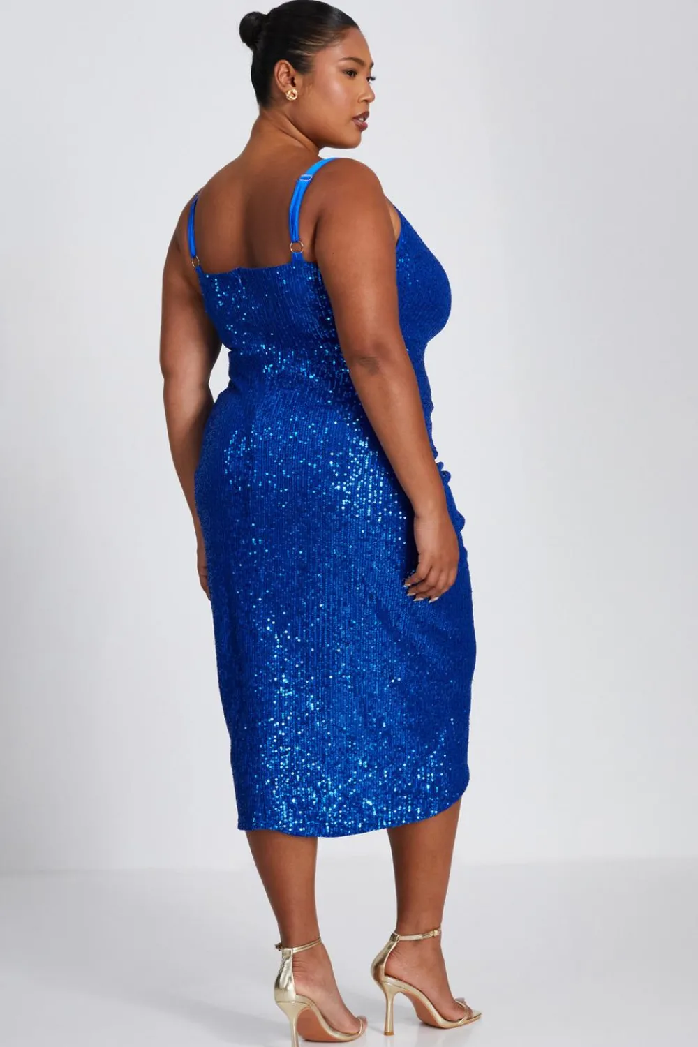 Quiz Wrap Dresses|Royal Blue Dresses>Curve Royal Blue Sequin Ruched Midi Dress