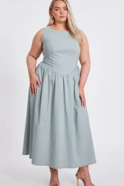 Quiz Day At The Races|Christening Guest>Curve Sage Drop Waist Midaxi Dress