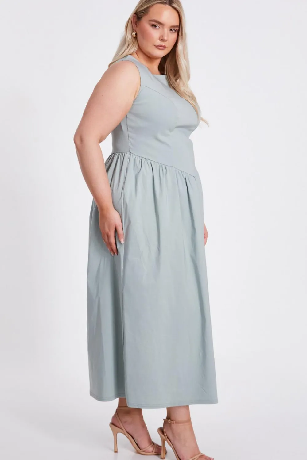 Quiz Day At The Races|Christening Guest>Curve Sage Drop Waist Midaxi Dress