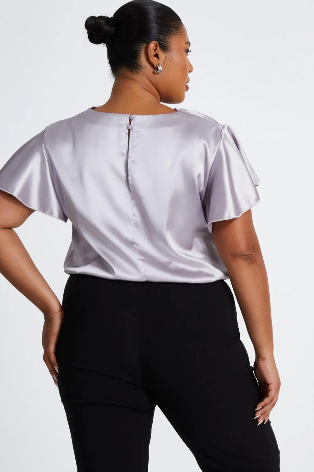 Quiz Going Out Tops|Tops>Curve Silver Satin Cowl Neck Top