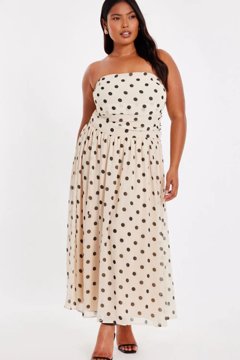 Quiz Day At The Races|Christening Guest>Curve Stone Chiffon Polka Dot Midi Dress