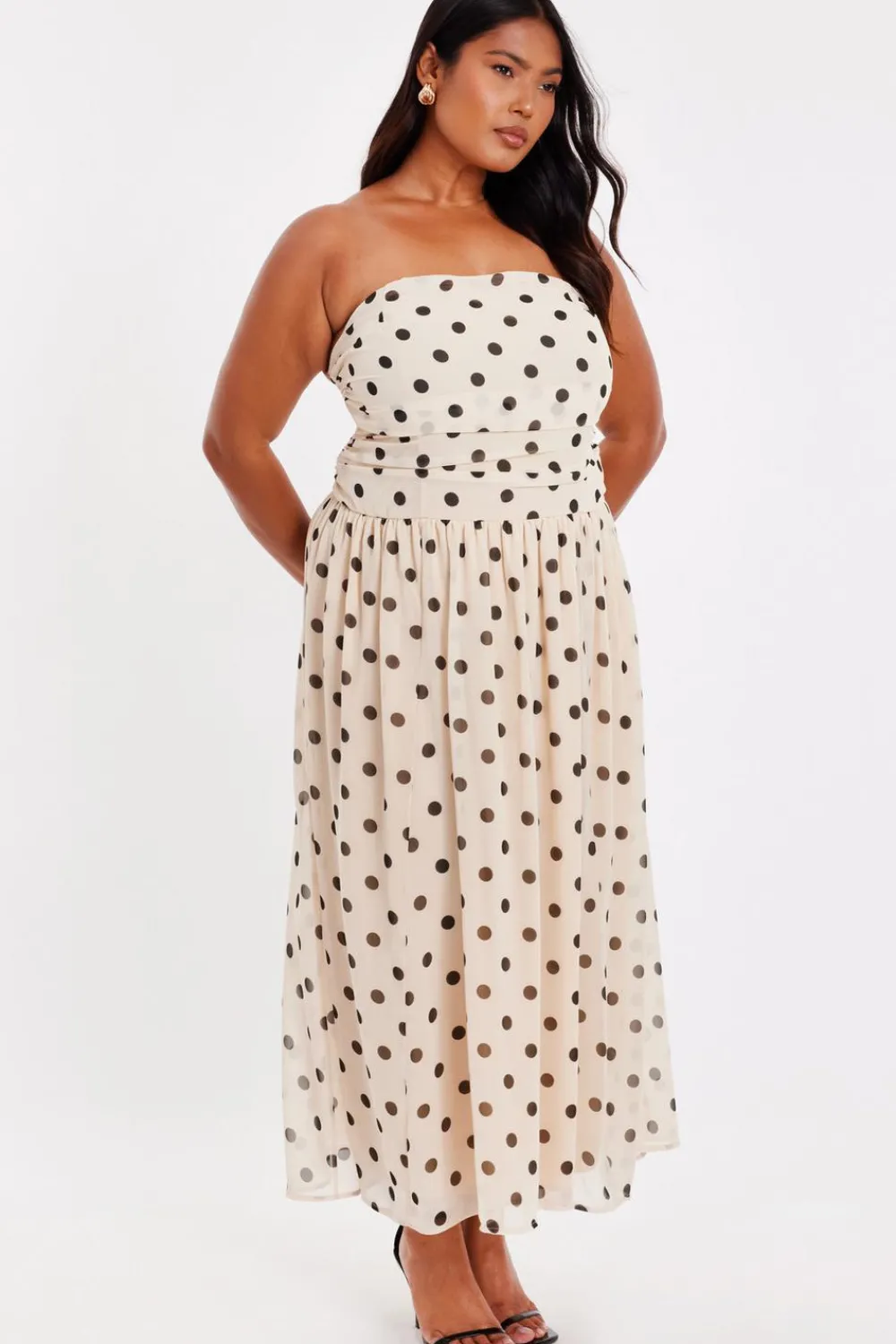 Quiz Day At The Races|Christening Guest>Curve Stone Chiffon Polka Dot Midi Dress
