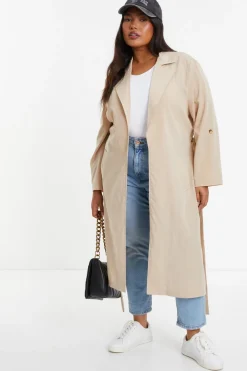 Quiz Jackets & Coats|Everyday Essentials>Curve Stone Linen Look Trench Jacket