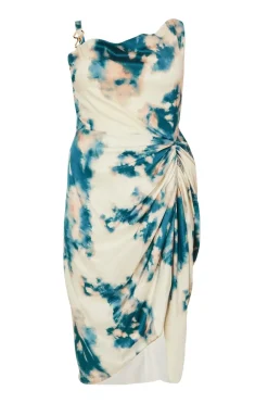 Quiz Evening Dresses|Day At The Races>Curve Teal Marble Print Midi Dress