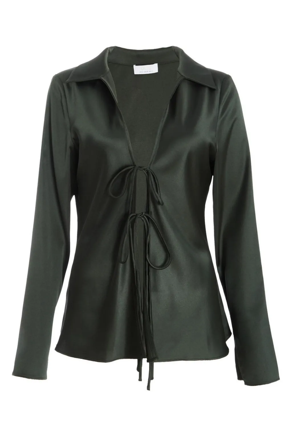 Quiz Shirts & Blouses|Going Out Tops>Dark Green Satin Tie Front Top