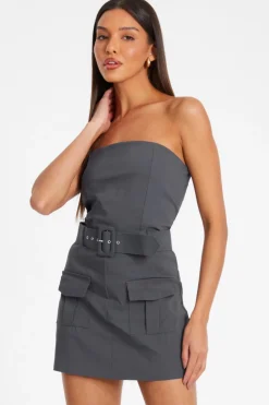 Quiz Playsuits|Playsuits>Dark Grey Bandeau Skort Playsuit