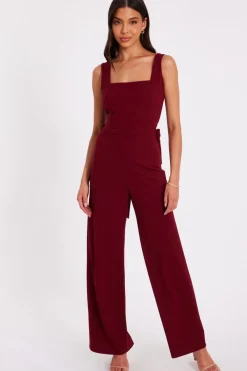 Quiz Day At The Races|Christening Guest>Dark Red Bow Back Jumpsuit