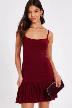Quiz Trending: Red|Going Out>Dark Red Bubble Hem Mini Dress