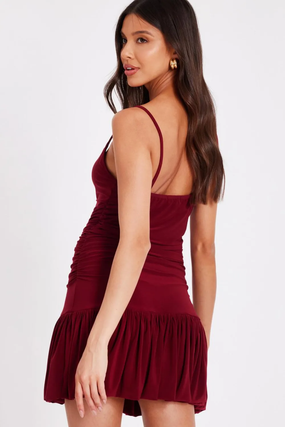 Quiz Trending: Red|Going Out>Dark Red Bubble Hem Mini Dress