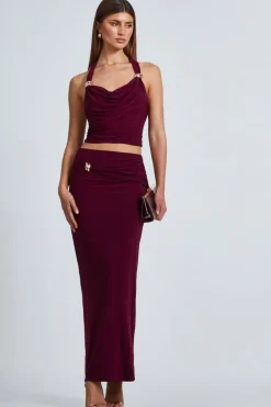 Quiz Going Out Tops|Crop Tops>Dark Red Buckle Detail Crop Top