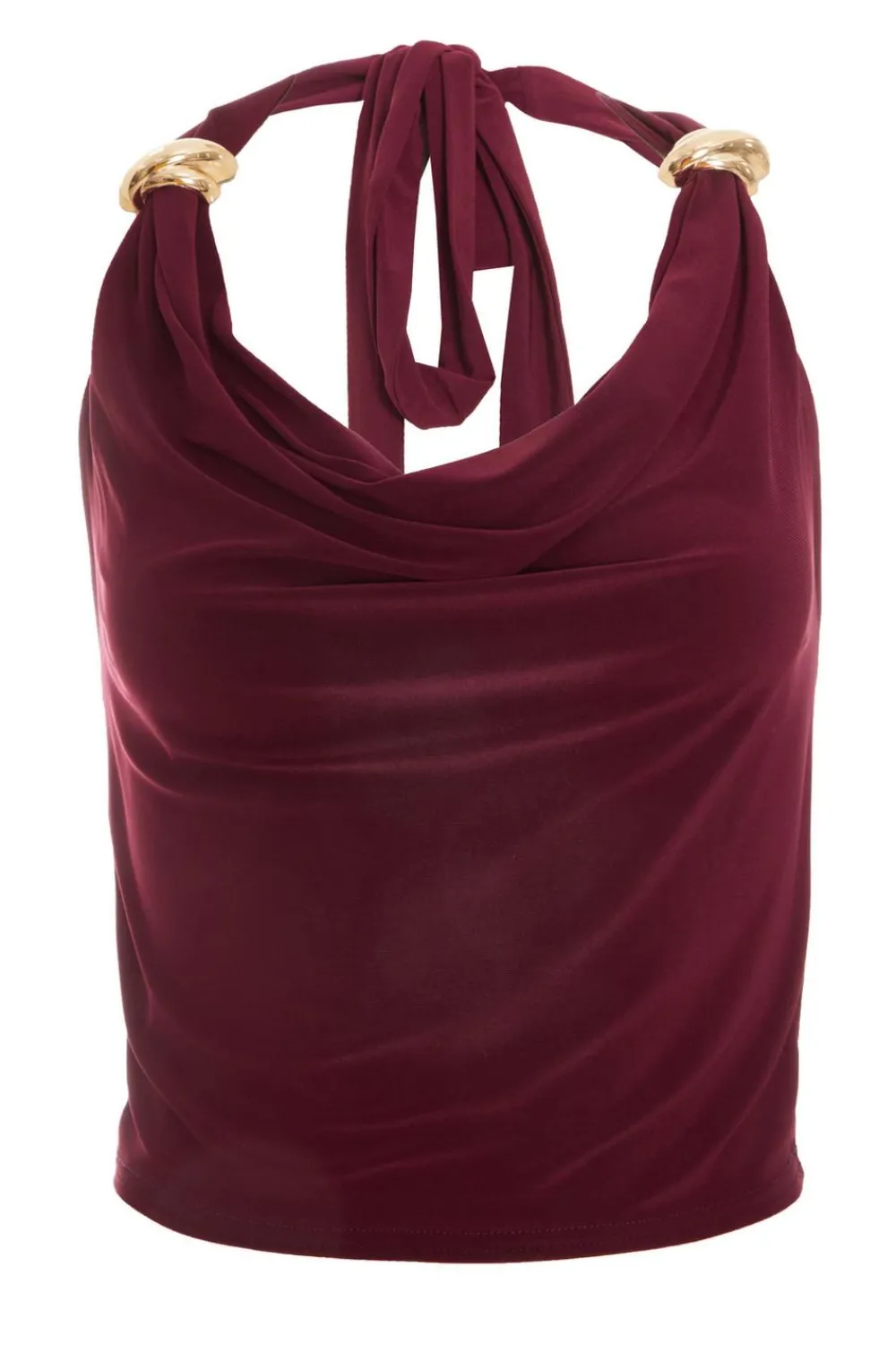 Quiz Going Out Tops|Crop Tops>Dark Red Buckle Detail Crop Top