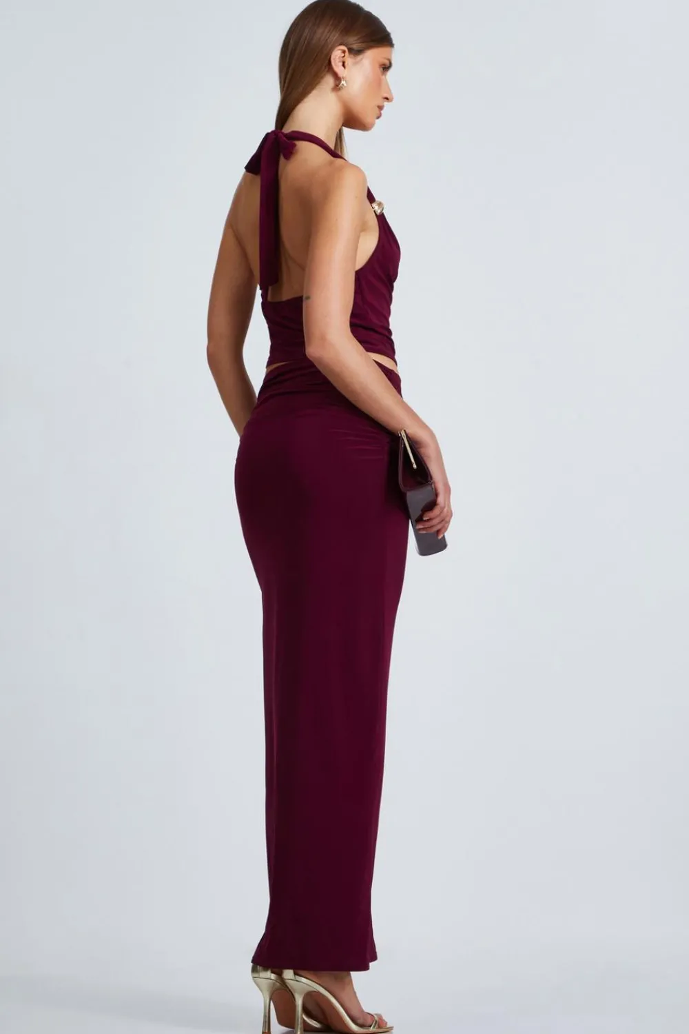 Quiz Trending: Red|Skirts>Dark Red Buckle Detail Maxi Skirt